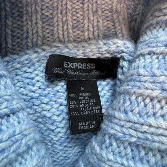 Vintage Y2K Express Blue Angora Ribbed Fluffy Fuzzy Soft Turtleneck Sweater Sz M - Picture 2 of 8